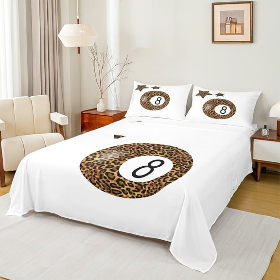 Manfei Boys Billiards Twin Sheet Sets,Sports Billiard Print Twin Fitted Sheet,Teens Ball Gamer Flat Sheet,Luxury Bedroom Decor,3pcs