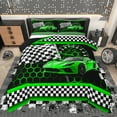 thumbnail image 1 of Manfei Boys Cartoon Automobile Bedding Comforter Set, Green Sports Car Twin Comforter Sets, Buffalo Checkered Flag Reversible Bedding Set, Lightweight Room Decor, 2pcs, 1 of 9