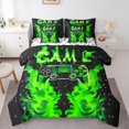 thumbnail image 1 of Manfei Boys Chic Gamepad Bedding Comforter Set 7pcs, Green Flame Print Queen Bedding Sets, Dreamy Stars Snowflake Reversible Queen Sheet Sets, Lightweight Room Decor, 1 of 7
