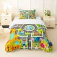 thumbnail image 1 of Manfei Boys City Map Twin Comforter Sets,Cartoon Buildings Bedding Set,Gray,Reversible,2-Piece,1 Comforter and 1 Pillowcase, 1 of 7
