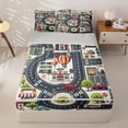 thumbnail image 1 of Manfei Boys City Map Zipper Twin Comforter Sets with Fitted Sheet and 2 Pillowcases,Cartoon Streets Zipper Bedding Set,Gray,Light Gray Reversible,4pcs, 1 of 8