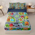 thumbnail image 1 of Manfei Boys City Map Zipper Twin Comforter Sets with Fitted Sheet and 2 Pillowcases,Cartoon Houses Zipper Bedding Set,Gray,Navy Blue Reversible,4pcs, 1 of 8