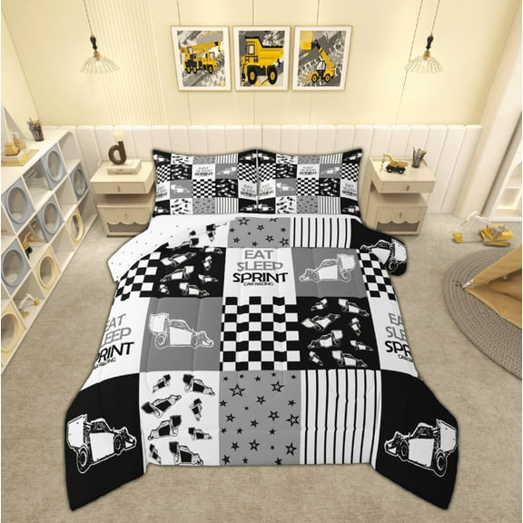 Manfei Boys Construction Truck Bedding Comforter Set, Tractor Machinery Twin Comforter Sets, Cartoon Vehicle Reversible Bedding Set, Super Cozy Room Decor, 2-Piece