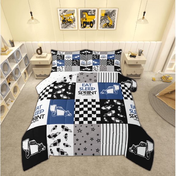 Manfei Boys Construction Truck Bedding Comforter Set, Tractor Machinery Twin Comforter Sets, Cartoon Vehicle Theme Reversible Bedding Set, Lightweight Room Decor, 2-Piece