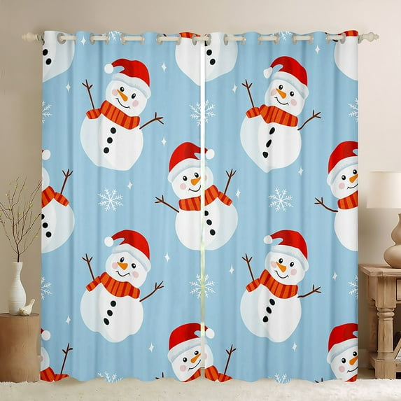 Manfei Boys Cute Snowman Black Out Curtains, Merry Christmas Curtains Pack of 2 (42x63 Each), Blue White Red Bedroom Curtains, Luxurious Home Decor