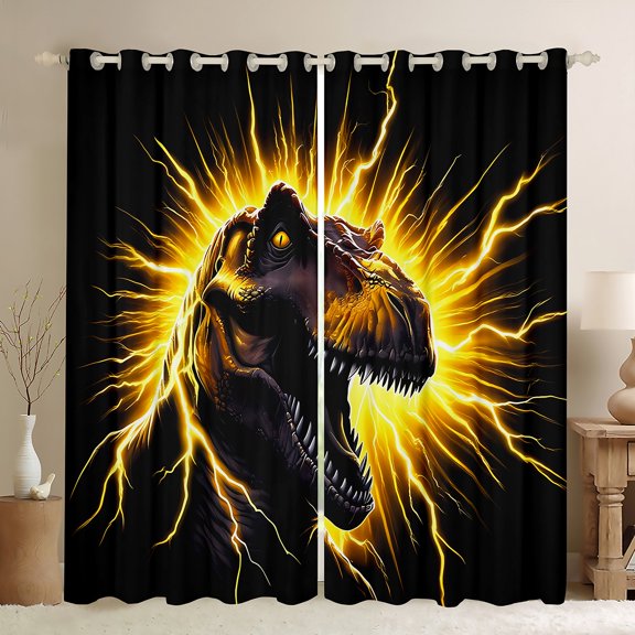 Manfei Boys Dinosaur Black Out Curtains for Kids Boys, Orange Lightning Curtains Pack of 2 (42x63 Each), Wild Animal Bedroom Curtains, Luxury Home Decor