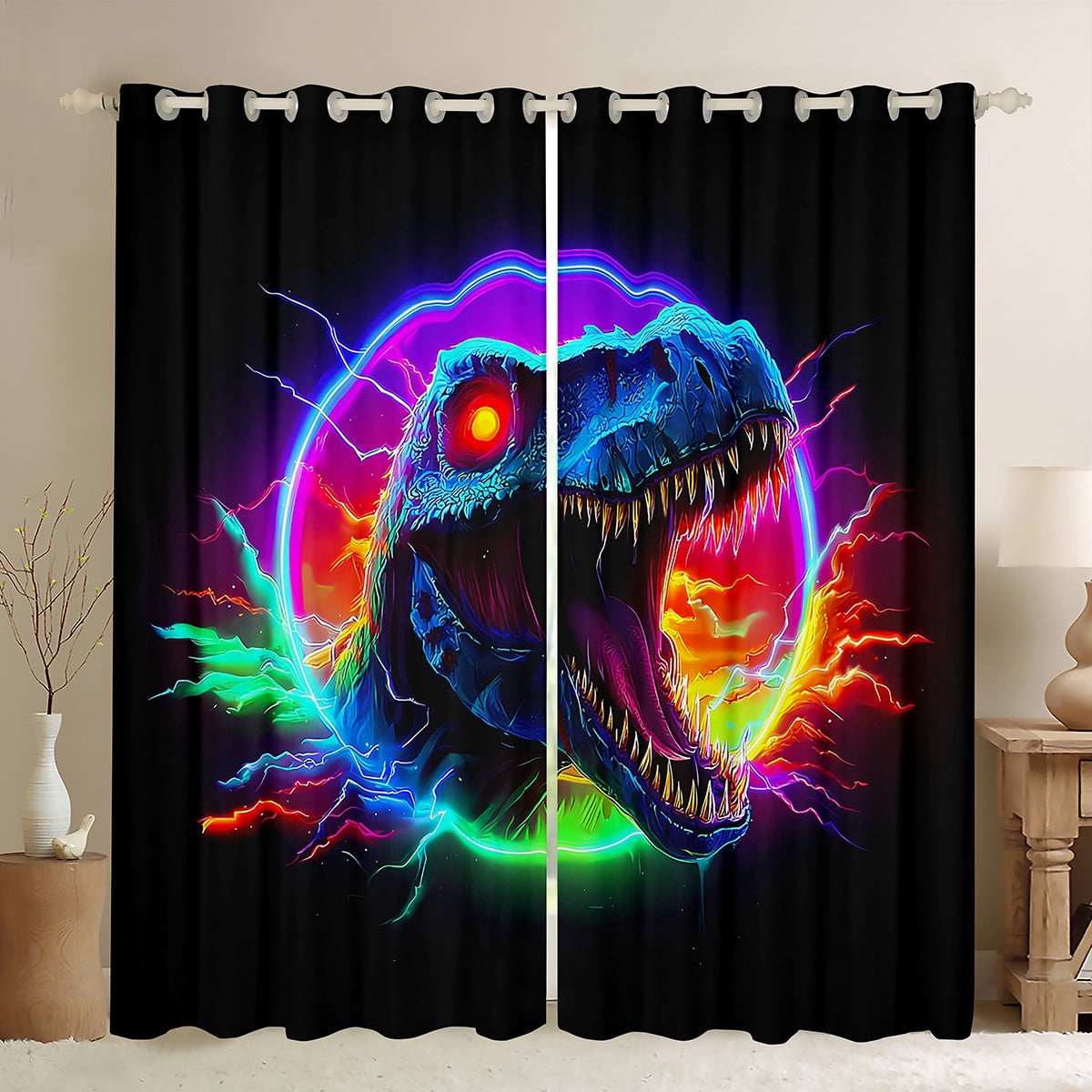 Manfei Boys Dinosaur Blackout Curtains Set of 2 (52x84 Each) for Kids Boys, Rainbow Lightning Window Curtains, Wild Animal Curtains and Drapes, Luxury Home Decor