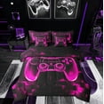 thumbnail image 1 of Manfei Boys Game Console Bedding Comforter Set 7pcs, Pink Rectangle Geometric Queen Bedding Sets, Modern Video Gaming Reversible Queen Sheet Sets, Super Cozy Room Decor, 1 of 7