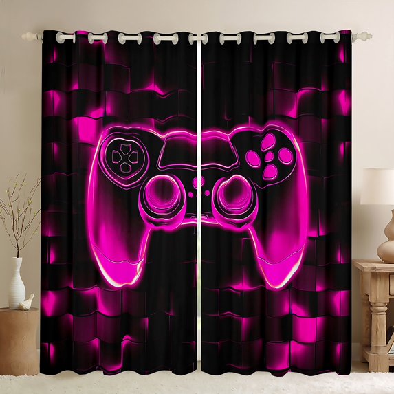 Manfei Boys Game Console Curtains Pack of 2 (42x84 Each), Pink Rectangle Geometric Curtains Blackout, Modern Video Gaming Bedroom Curtains, Window Curtains Room Decor
