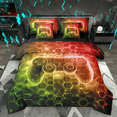 thumbnail image 1 of Manfei Boys Gaming Gamer Bedding Comforter Set 7-Piece, Gradient Game Console Full Bedding Set, Black Gold Orange Honeycomb Fitted Sheet Flat Sheet, Ultra Soft Home Decor, 1 of 8