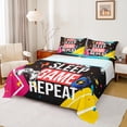 thumbnail image 1 of Manfei Boys Gaming Gamer Queen Sheet Sets, Teens Gamepad Flat Sheet, Eat Sleep Game Repeat Print Queen Fitted Sheet, Microfiber Bedroom Decor 4pcs, 1 of 7