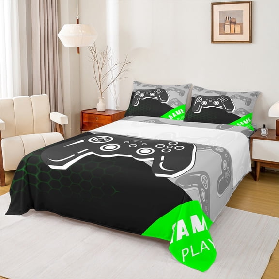 Manfei Boys Gaming Lover Bed Sheets, Cartoon Game Console King Sheets, Modern Gamepad Print Sheet Set, Breathable Home Decor, 4pcs