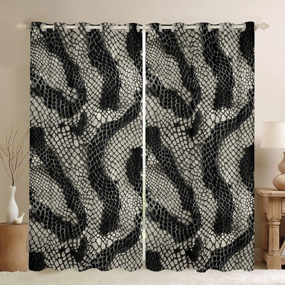 Manfei Boys Girls Abstract Animal Print Black Out Curtains,Jungle Wildlife Curtains Pack of 2 (42x63 Each),Reptile Animal Snake Bedroom Curtains,Super Cozy Room Decor