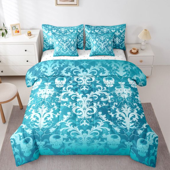 Manfei Boys Girls Abstract Bohemian Damask 7-Piece Bedding Comforter Set,Gothic Skull King Bedding Sets,Exotic Style Ultra Soft Bed Sheets,Super Cozy Room Decor,Reversible