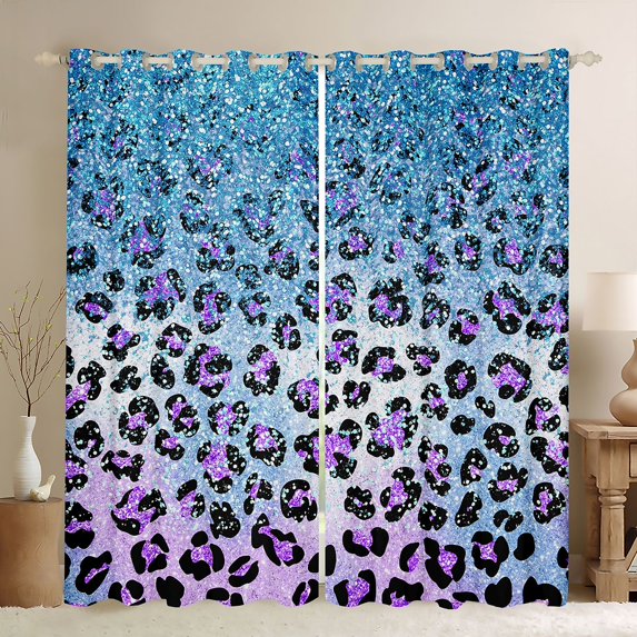 Manfei Boys Girls Abstract Leopard Print Curtains Pack of 2 (42x84 Each),Gradient Cheetah Print Curtains Blackout,Ombre Bling Glitter Bedroom Curtains,Microfiber Bedroom Decor