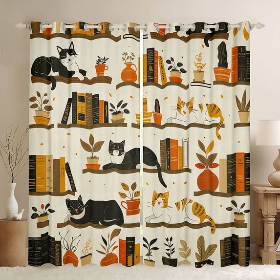 Manfei Boys Girls Animal Cats Black Out Curtains,Vintage Aesthetic Curtains Pack of 2 (42x63 Each),Cartoon Pet Bedroom Curtains,Ultra Soft Home Decor