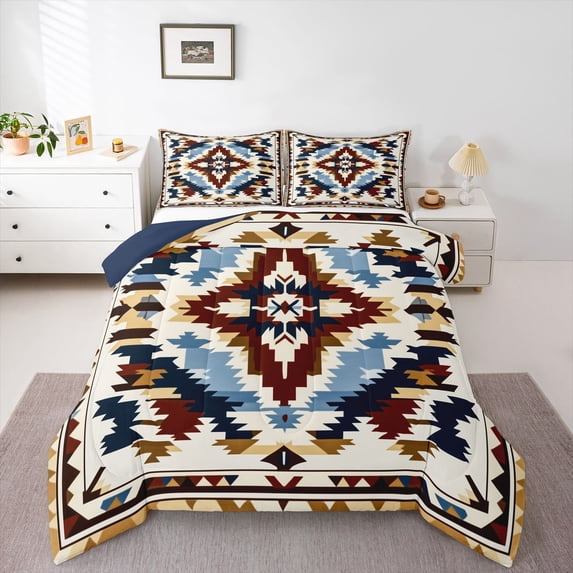 Manfei Boys Girls Bohemian Aztec 2pcs Bedding Comforter Set,Exotic Style Twin Comforter Sets,Black Brown Blue Breathable Bedding Set,Microfiber Bedroom Decor,Reversible