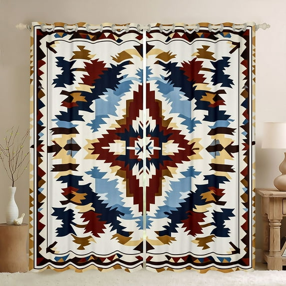 Manfei Boys Girls Bohemian Aztec Blackout Curtains Set of 2 (52x84 Each),Exotic Style Window Curtains,Black Brown Blue Curtains and Drapes,Microfiber Bedroom Decor
