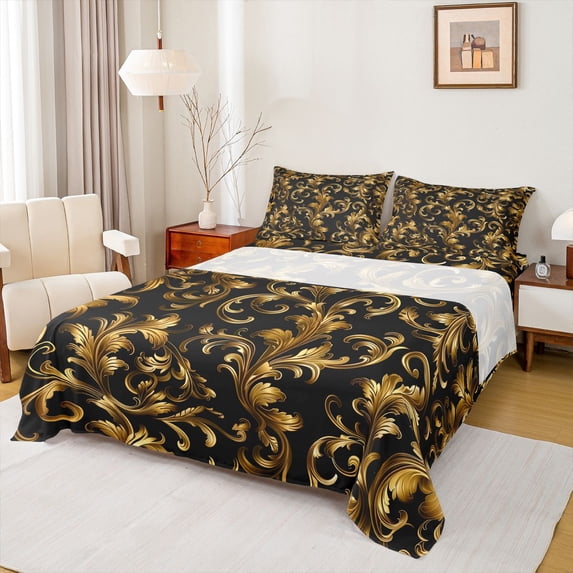 Manfei Boys Girls Boho Flowers Full Size Sheets 4-Piece,Bohemian Damask Breathable Bed Sheets,Traditional Flower Lightweight Sheet Sets,Lightweight Room Decor