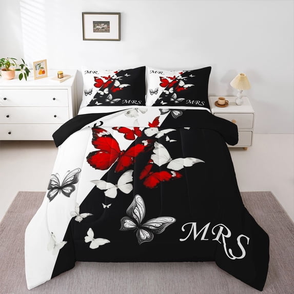 Manfei Boys Girls Flying Butterflies Full Size Comforter Sets 3-Piece,Happy Valentine's Day Bedding Comforter Set,Romantic Lover Couple Lightweight Bedding Sets,Ultra Soft Home Decor,Reversible