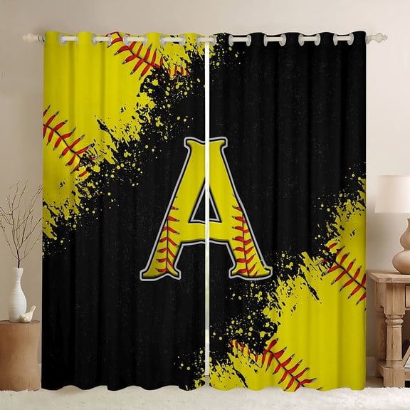 Manfei Boys Girls Letter Monogrammed A Black Out Curtains,Sport Baseball Curtains Pack of 2 (42x63 Each),Graffiti Splash Bedroom Curtains,Ultra Soft Home Decor