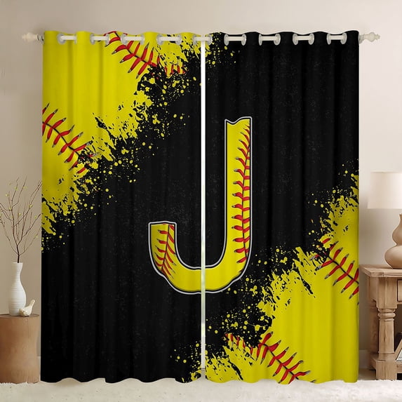 Manfei Boys Girls Letter Monogrammed J Curtains Pack of 2 (42x84 Each),Sport Baseball Curtains Blackout,Graffiti Splash Bedroom Curtains,Ultra Soft Home Decor