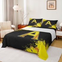 Manfei Boys Girls Letter Monogrammed A Twin Sheet Sets 3pcs,Sport Baseball Twin Fitted Sheet Microfiber,Graffiti Splash Breathable Flat Sheet,Ultra Soft Home Decor