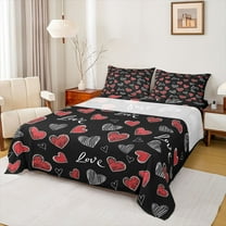 Manfei Boys Girls Love Heart Print 3pcs Twin Sheet Sets,Romantic Lover Couple Twin Fitted Sheet,Valentine's Day Breathable Flat Sheet,Super Cozy Room Decor