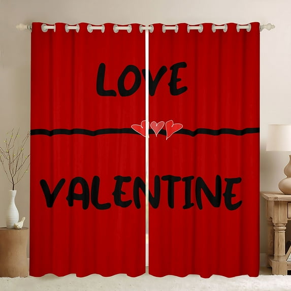 Manfei Boys Girls Love Valentine Blackout Curtains Set of 2 (52x84 Each),Black Red Window Curtains,Roamntic Love Heart Print Curtains and Drapes,Super Cozy Room Decor