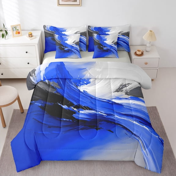Manfei Boys Girls Oil Painting Bedding Comforter Set 7-Piece,Abstract Gradient King Bedding Sets,Graffiti Splash Ultra Soft Bed Sheets,Microfiber Bedroom Decor,Reversible