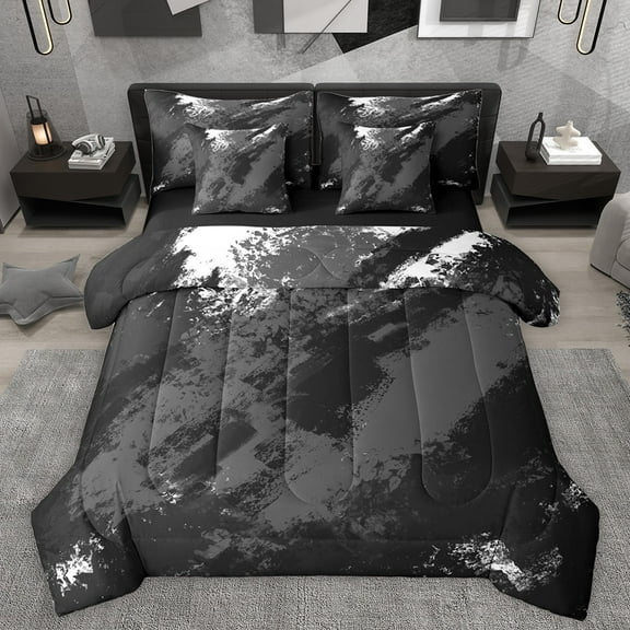 Manfei Boys Girls Oil Painting Bedding Comforter Set 7-Piece,Abstract Graffiti King Bedding Sets,Minimalist Mid Century Ultra Soft Bed Sheets,Microfiber Bedroom Decor,Reversible