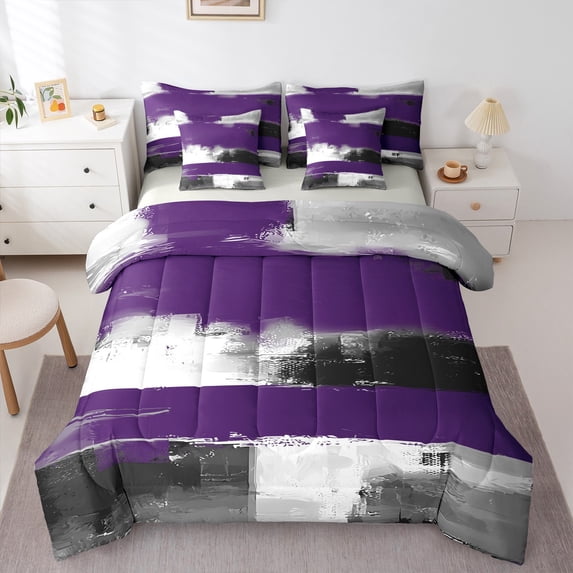 Manfei Boys Girls Oil Painting Bedding Comforter Set 7 Pieces,Abstract Artwork Full Bedding Set Lightweight,Graffiti Splash Fitted Sheet Flat Sheet,Microfiber Bedroom Decor,Reversible