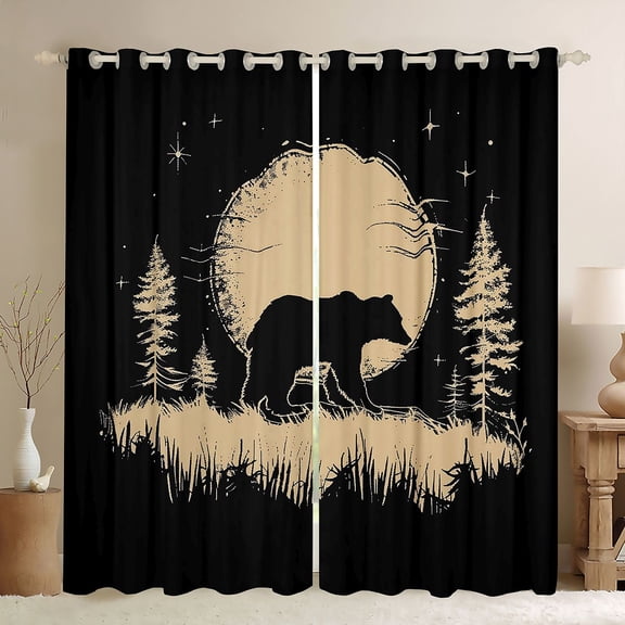 Manfei Boys Girls Safari Black Bear Black Out Curtains,Jungle Woodland Animal Curtains Pack of 2 (42x63 Each),Vintage Aesthetics Bedroom Curtains,Breathable Home Decor