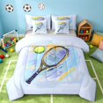 thumbnail image 1 of Manfei Boys Girls Tennis Twin Bedding, Sport Bedding Comforter Set, LightBlue Yellow Black, Gray Reversible 7 Pieces, 1 of 6