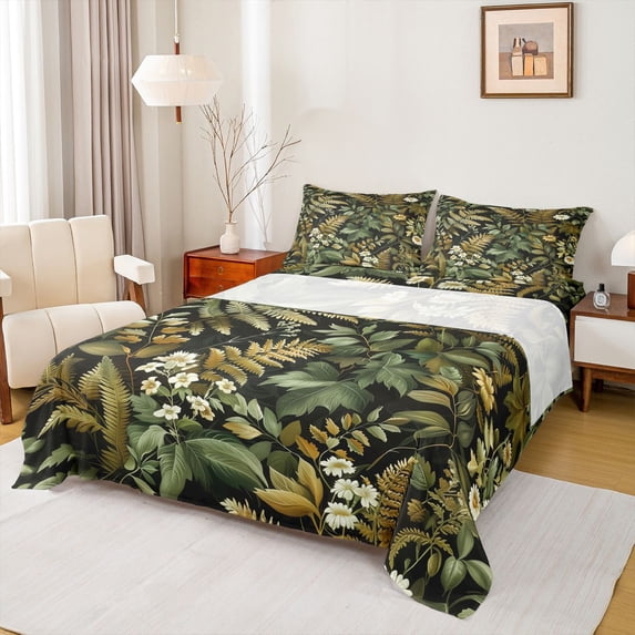 Manfei Boys Girls Tree Leaves 4pcs Bed Sheets,Botanical Plants King Sheets,Vintage Aesthetics Super Cozy Sheet Set,Luxury Bedroom Decor