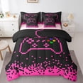 thumbnail image 1 of Manfei Boys Girls Video Game Bedding Comforter Set 7 Pieces,Abstract Plaid Gamepads Full Bedding Set Lightweight,Black Pink Fitted Sheet Flat Sheet,Luxury Bedroom Decor,Reversible, 1 of 8