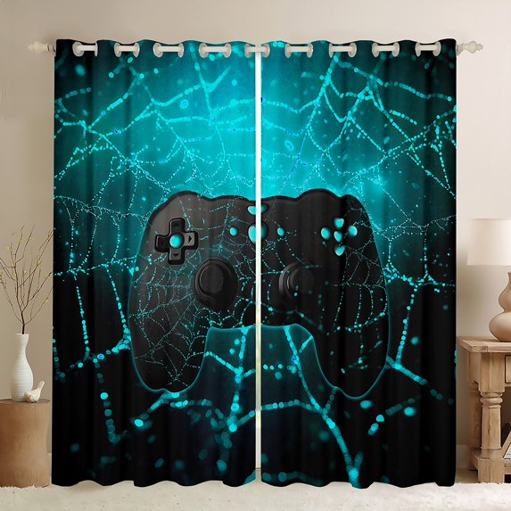 Manfei Boys Girls Video Game Black Out Curtains,Abstract Gamepads Curtains Pack of 2 (42x63 Each),Gothic Spider Web Bedroom Curtains,Luxury Bedroom Decor