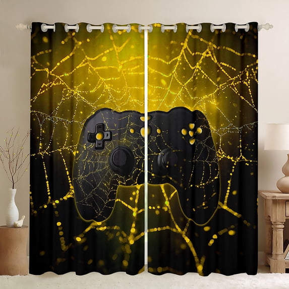 Manfei Boys Girls Video Game Black Out Curtains,Abstract Gamepads Curtains Pack of 2 (42x63 Each),Gothic Spider Web Bedroom Curtains,Luxury Bedroom Decor