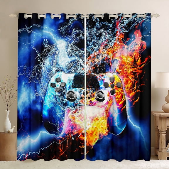 Manfei Boys Girls Video Game Black Out Curtains,Abstract Gamepads Curtains Pack of 2 (42x63 Each),Gradient Lightning Gamer Bedroom Curtains,Luxury Bedroom Decor