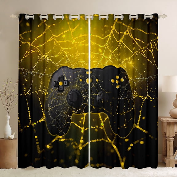 Manfei Boys Girls Video Game Blackout Curtains Set of 2 (52x84 Each),Abstract Gamepads Window Curtains,Gothic Spider Web Curtains and Drapes,Luxury Bedroom Decor
