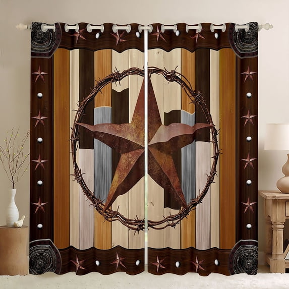 Manfei Boys Girls Vintage Texas Star Black Out Curtains,Exotic Style Curtains Pack of 2 (42x63 Each),Western Theme Bedroom Curtains,Microfiber Bedroom Decor