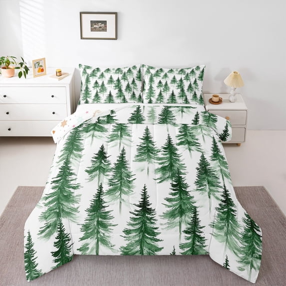 Manfei Boys Girls Xmas Jungle Bedding Comforter Set 2pcs,Merry Christmas Twin Comforter Sets Microfiber,Green White Breathable Bedding Set,Luxury Bedroom Decor,Reversible