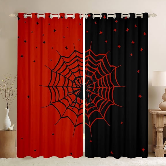 Manfei Boys Happy Halloween Black Out Curtains,Spider Webs Curtains Pack of 2 (42x63 Each),Red Black Bedroom Curtains For Teens,Ultra Soft Home Decor