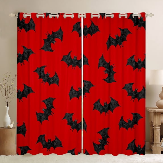 Manfei Boys Happy Halloween Curtains Pack of 2 (42x84 Each),Trick Or Treat Curtains Blackout,Black Bats Bedroom Curtains For Teens,Ultra Soft Home Decor
