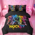 thumbnail image 1 of Manfei Boys Hockey 7 Pieces Bedding Comforter Set,Sport Theme Full Bedding Set,Colorful Splashing Ink Fitted Sheet Flat Sheet For Kids,Luxury Bedroom Decor Reversible, 1 of 8