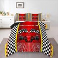 thumbnail image 1 of Manfei Boys Racing Car King Size Comforter Sets,Extreme Sports Bedding Comforter Set,White Black Plaid Bedding Set For Kids Teens,Super Cozy Room Decor Reversible,3pcs, 1 of 8