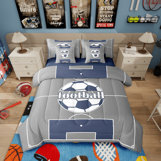 Manfei Boys Soccer 7Piece Bedding Comforter Set,Football Print King