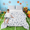 thumbnail image 1 of Manfei Boys Sport Full Size Comforter Sets, Volleyball Soccer Bedding Comforter Set, Navy Blue Sport, Stars Reversible 3-Piece 1 Comforter and 2 Pillowcases, 1 of 6