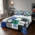 thumbnail image 1 of Manfei Boys Sport King Sheets, Basketball Patchwork Bedding, Navy Green 4 Pieces(1 Flat Sheet, 1 Fitted Sheet and 2 Pillowcases), 1 of 6