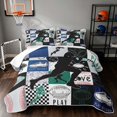 thumbnail image 1 of Manfei Boys Sport Quilt Full, Football Plaid Full Bedspread Sets, Teal Navy, Black Reversible 3 Pieces, 1 Coverlet and 2 Pillowcases, 1 of 7